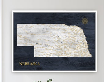 Nebraska Push Pin Map, Poster or Canvas of NE state Detailed Wall PinMap, Office Wall Art Husband Gift, Omaha Wall RV Decor Road Trip Print