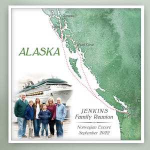 Exact Cruise Route with Photo, Custom Family Cruise Map, Personalized Reunion Keepsake, Vacation Memory Print, Group Thank You Gift for Mom