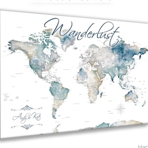 Wanderlust Push Pin Map, Canvas or Print. Any Tile, Custom Wording World Map, Personalized Legend, Gift for Couple, Travel Map for A Family