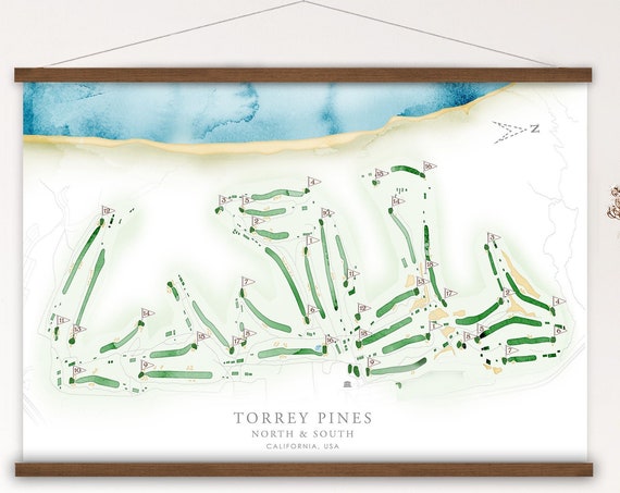 Torrey Pines Golf Course Map Layout, Golf in California, Golfer Dad Gift, Framed Anniversary Golf Gift, Golf Course Wall Art, Golf Canvas