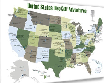 Top Disc Golf Courses in each State of the USA, United States Disc Golf Map, Personalized Push Pin Map Gift for Disc Golfer Map Best Course