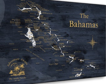 Push Pin Map of the Bahamas, Hanging Canvas Map, Cays & Islands in detail, Bahamas Map Print, Ready To Hang Bahamas Theme Gift, Boat Decor