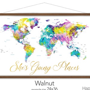 Pretty Canvas Map of the World, Personalized Map, Gift for Niece World Map Print, Large Dorm Wall Decor, She's Going Places Personalized Map image 1