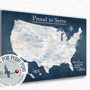 Air Force Bases Map United States Map for Pins, USA Map for Military Family Homes, Personalized Retirement Gift, AFB locations Push Pin Map