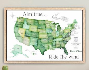 Gift for Dad who like Disc Golf, USA Disc-Golf Courses Map Wall Art, Father's Pin Map for Disc Golfer with Push Pin Legend Personalization