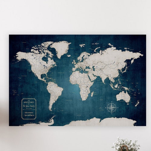 Executive Style World Map Office Wall Decor Personalized Etsy