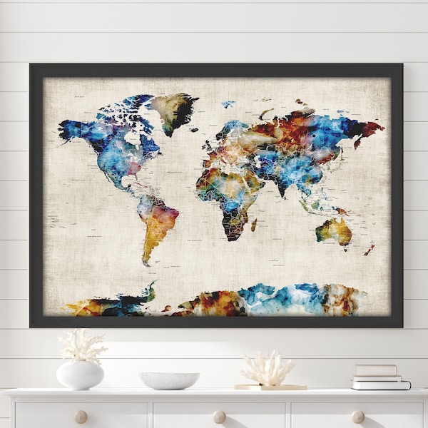 Big World Map Poster Etsy