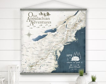 Appalachian Map Personalized Print Gift, Canvas Hiking Adventures, Family Outdoor Wall Map, East USA RV map, Caravan Decor, Peak Bagging Map