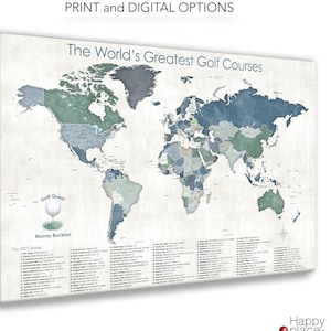 World Top 100 Golf Courses, Best Golfers Bucket List, Pin Map for Popular Golfing Destinations on our Planet, Golf Loving Anniversary Gift