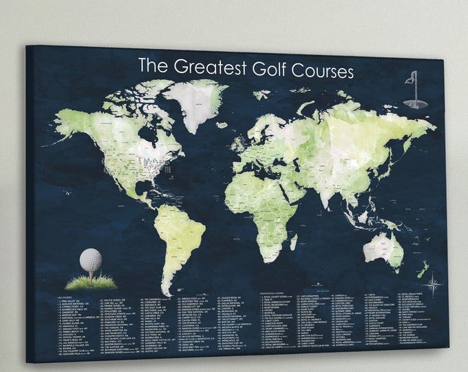 100 Top USA Golf Courses PLUS Top 100 International Courses World Map, Push Pin Map List of Courses Golf Quest, Fathers Golfer Gift for Dad,