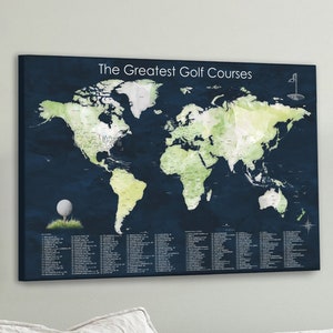 100 Top USA Golf Courses PLUS Top 100 International Courses World Map, Push Pin Map List of Courses Golf Quest, Fathers Golfer Gift for Dad,