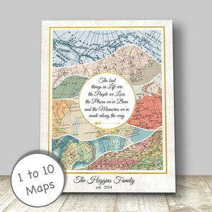 Anniversary Gift, Family Adventures or Retirement Travel Themed Gift, Personalized Vintage Map Adventure Map Canvas, Print or Framed.