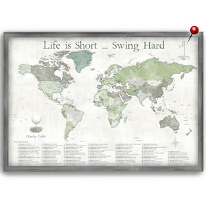 Framed Map of Golf Courses, Canvas, Paster or Push Pin Golfing Map, Gift for Golf Enthusiast, Golf Player, Personalized Female Golfer Gift