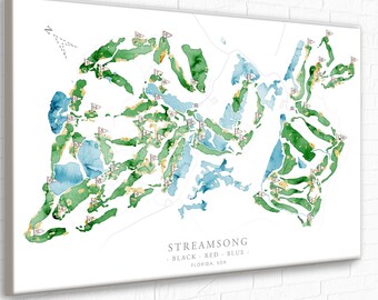 Streamsong Golf Course, Florida Layout Map, Golf Art Set, Stream Song 36 Hole Golf Course Canvas, Personalized Golf Gift, Custom Golf Course