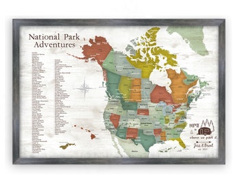 USA and Canada National Parks map for Push Pin map &List of Park Map for Hiking Enthusiast, RV Traveler Gift, Outdoor Adventures Pinboard