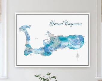 Grand Caymen Map, Push Pin Map of Caribbean Islands Cruise Print, Canvas or Framed options, Unique Husband Anniversary Gift, Bridesmaid Gift