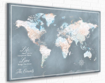 Gift for Military Family Map for Pinning Travels, Push Pin Map of the World for Military Retirement, Pin Map Canvas or Poster Detailed Map