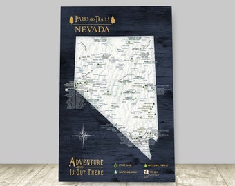 Nevada Push Pin Map of Walking Trails, Personalized Map with NV State Parks List, USA Hiking Trail State Canvas, Gift for Hiker,Nature Lover