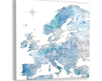 Europe Map for push pins, European Travel Canvas PinMap or Vacation Print, Adventures Await Gift for Traveler, Pin Map of Europe with Cities