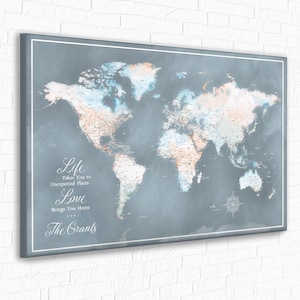 Gift for Military Family Map for Pinning Travels, Push Pin Map of the World for Military Retirement, Pin Map Canvas or Poster Detailed Map