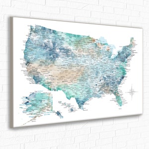 United States Map for Pins, USA Map for Family who Loves Travel and Adventure, Personalized Title and Map Key, Canvas, Push Pin Map or Print