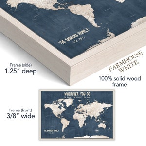 Navy World Map Push Pin Anniversary Canvas, Travel Gift for Husband, Valentines Gift for Boyfriend, map with Foamboard backing for pins