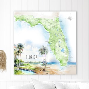 Push Pin Map of Florida Map FL State Map with Cities, Canvas Wall Art for Vacation Home, Ocean Color Deco,  Personalization FL Moving Gift