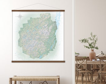 Adirondack Rivers and Lakes Map, ADK Fishing Map Gift, New York Adirondack Park Fly Fisherman, Large Hanging Canvas,Log Cabin Wall Art Print