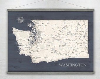 Large Wall Map of Washington State in Neutral Colors, RV Decor, Family Travel Map, Mark off WA State Adventures, Seattle Print Wall Art