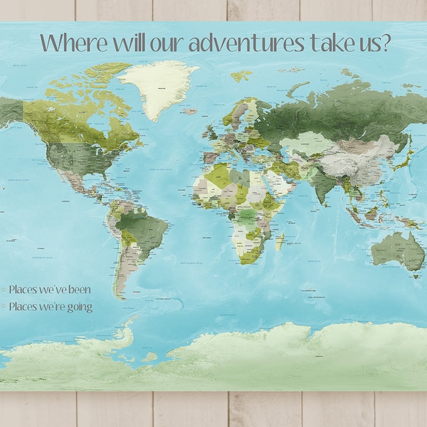 Push Pin World Map with legend, Customised World map, World map with Message, World map with Key, Personalised message, Map with quote, Text