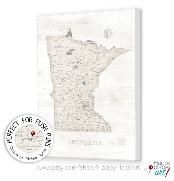 Minnesota Map, Large Detailed MN Wall Map, Personalized Road Trip Art Poster, Canvas or Pin Map of Minnesota, Moving Away Gift for New Home