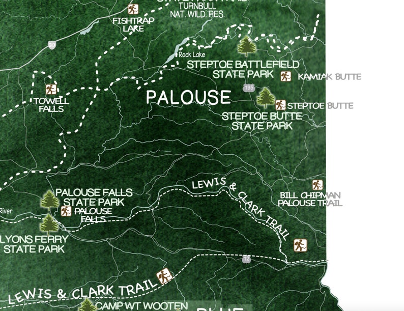 Washington State Parks and Hiking Trails Map, WA map Hiking Gift, State Park Checklist for Washington Parks, WA Push Pin Map PinBoard Gift image 6