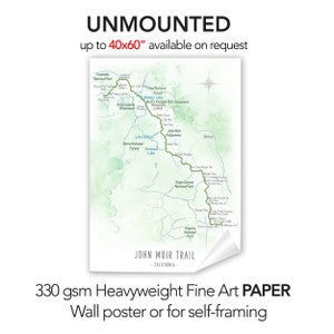 John Muir Hiking Trail Map, Exploring California Hiker Map Print, Framed Personalized Gift Idea for Hiker, West Coast Camper Wall Art Decor image 4