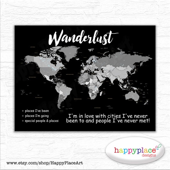 Instant Download Detailed World Map, Neutral Grayscale , Wanderlust map, Digital World map for DIY printing, 20x30in, Printable map of world