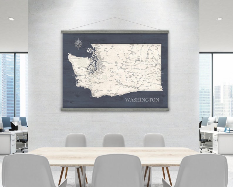 Large Wall Map of Washington State in Neutral Colors, RV Decor, Family Travel Map, Mark off WA State Adventures, Seattle Print Wall Art image 1