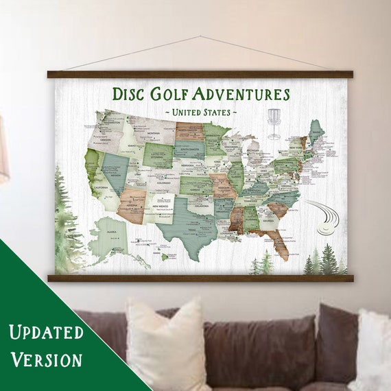 Disc Golf Gift, Add Personalization or fave Quote, Large Top USA Disc Golfing Map on Canvas, US Disc Golf Course Locations in each State Map