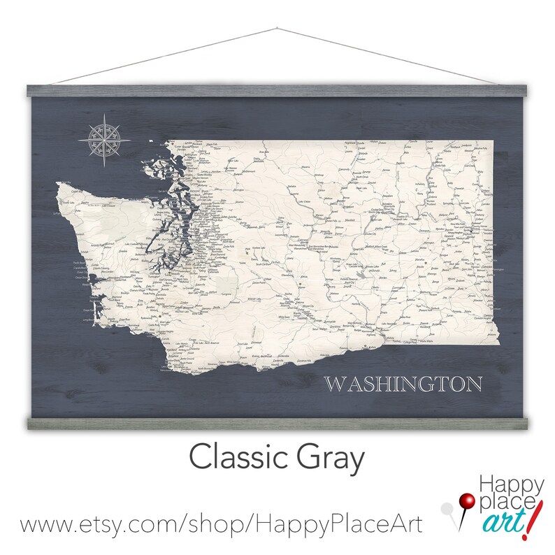 Large Wall Map of Washington State in Neutral Colors, RV Decor, Family Travel Map, Mark off WA State Adventures, Seattle Print Wall Art image 5