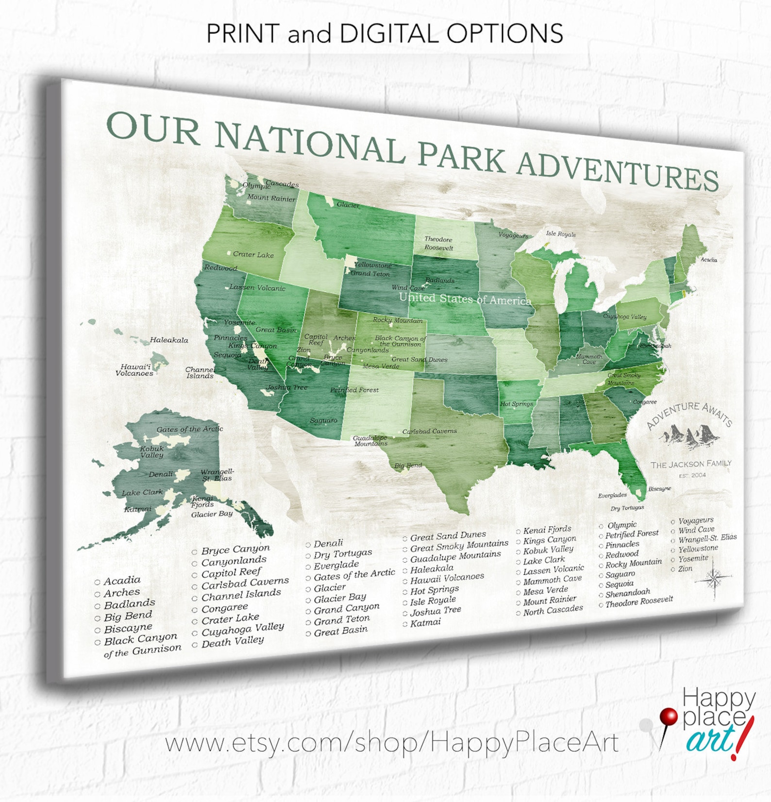 National Parks Map, National Park Gift, Gift for Hiker, US National
