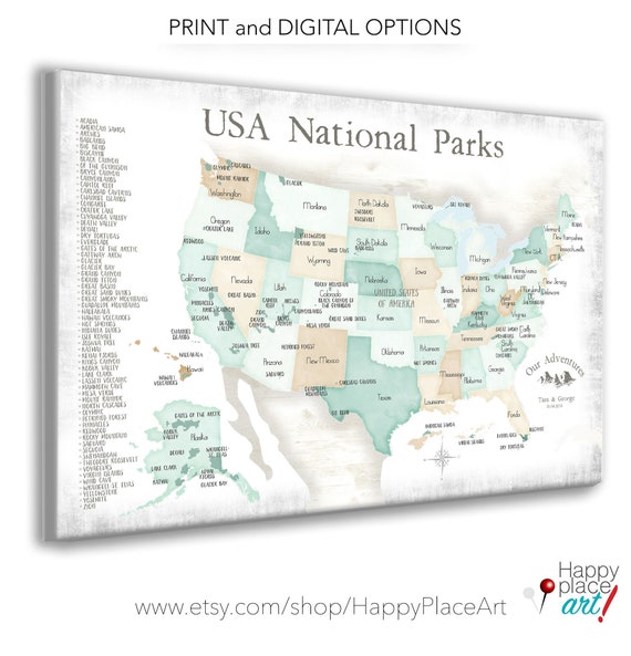 National Park Gift for Father, Husband Outdoor Adventure Map for Man, Personalization Optional, Use Pins to Check Off Parks on List of Parks