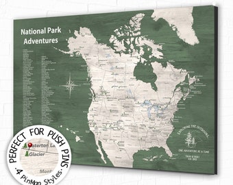 Push Pin National Parks Map, Personalized Pin Map with Personalization, Paper Anniversary Gift, National Park Canvas, Digital, Poster Print