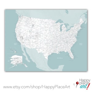 Aqua USA map, Travel Gift for her. Anniversary Gift for Wife, USA map for Girlfriend, Use for DIY Push Pin Map Idea, Large wall map usa gift