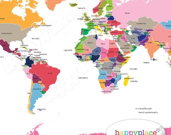 brightly coloured nursery world map printable file in large etsy