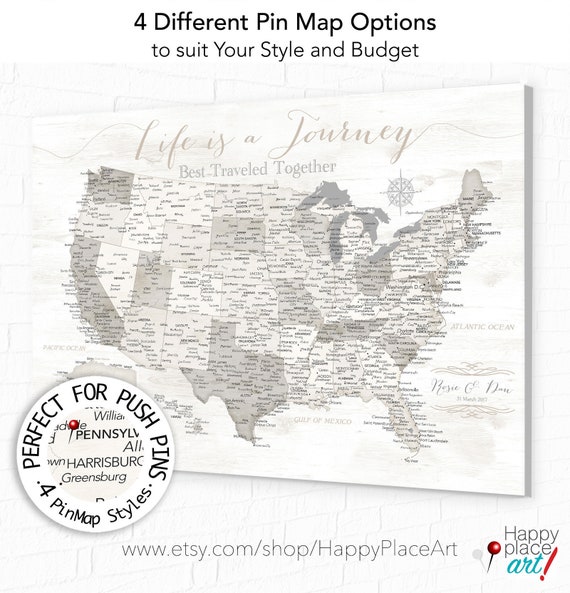 Neutral USA Map with Personalization optional, Life is a Journey, Any Custom Message, Anniversary Travel Inspiration, Gift for Girlfriend,