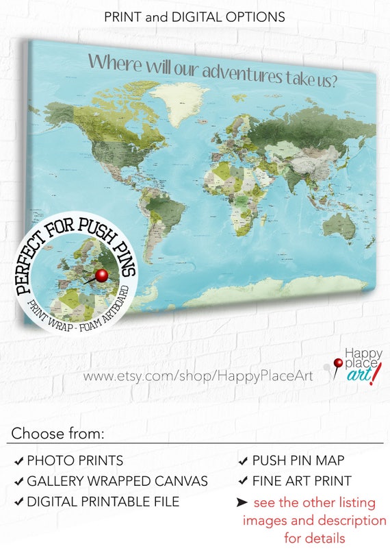 Push Pin World Map with legend, Customised World map, World map with Message, World map with Key, Personalised message, Map with quote, Text