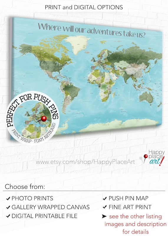 Push Pin World Map with legend, Customised World map, World map with Message, World map with Key, Personalised message, Map with quote, Text