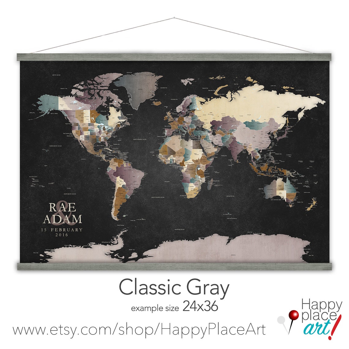 Personalized Office Wall Map World map Executive Wall Art Etsy