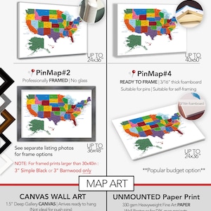 Detailed USA map with cities, and states labels. US map print with city names and state names added. Neutral colors. Push pin map idea image 2