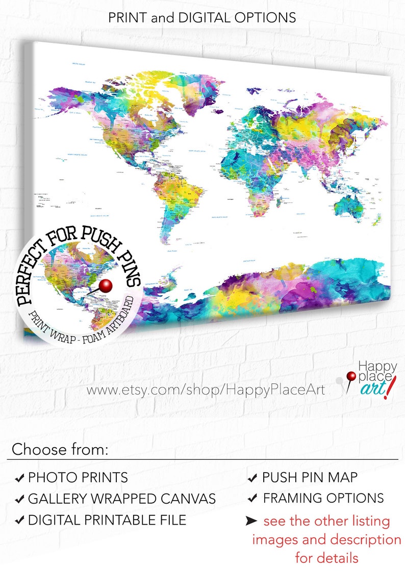 world map wall art mark travels with pins world map print or etsy