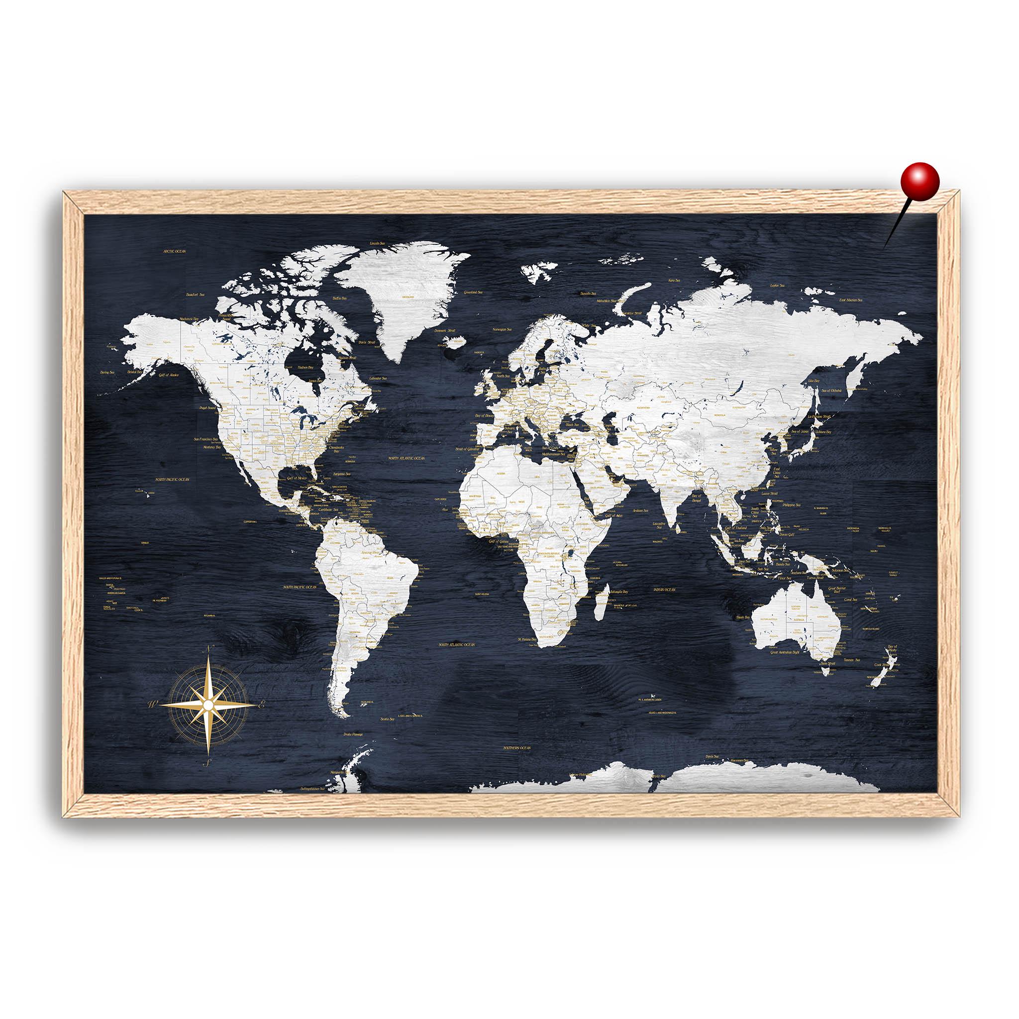 Anniversary Gift, World Map, Personalized Legend & Text, Navy and
