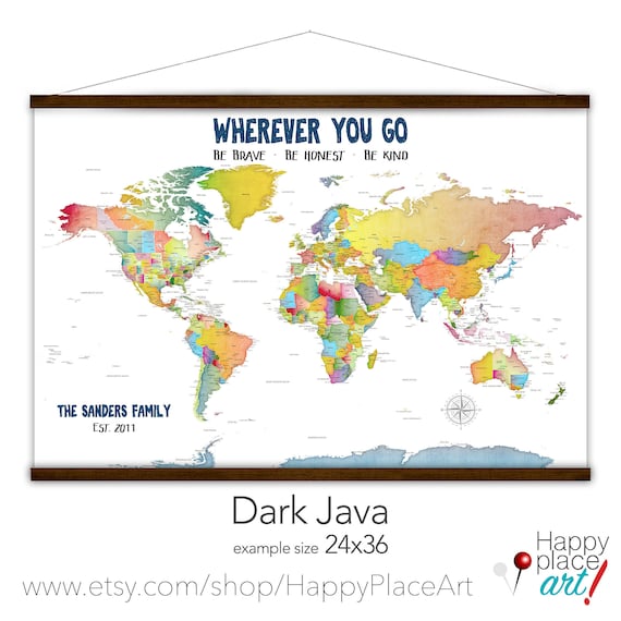 Home Schooling Wall Map, Personalized Family World map, Fun Family Travel Wall Art, Large Canvas World Map, Military Family Map of the world